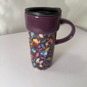 Disney Store Alice In Wonderland Purple Ceramic Coffee Travel Mug Cup w/Lid